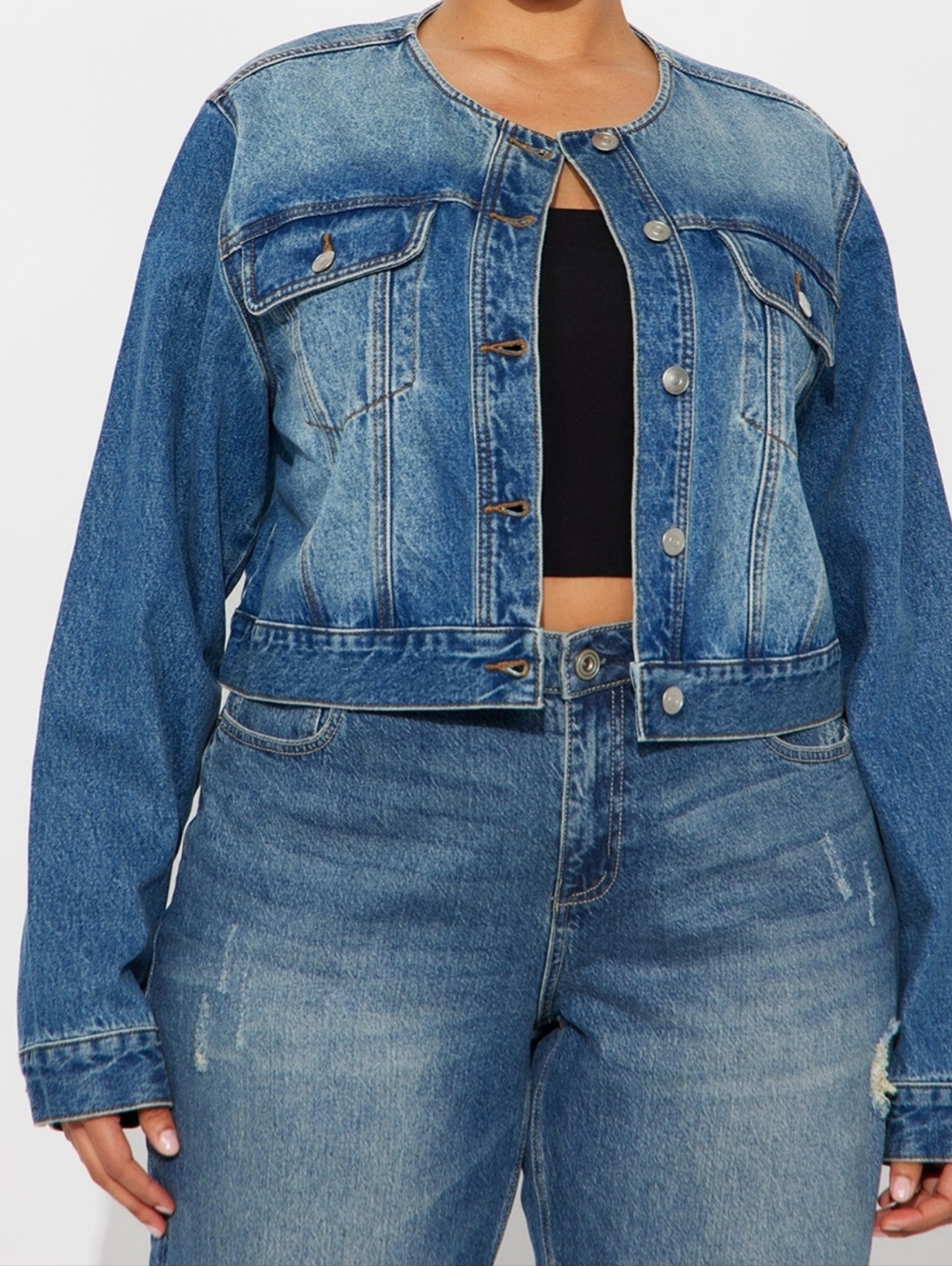 Fashion Nova Women's Flirty Denim Trucker Button Jean Jacket Medium Wash Size 1X